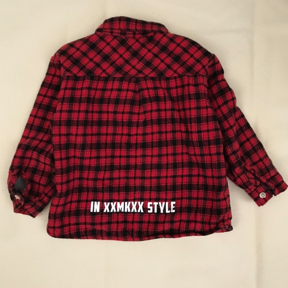 Bundle: kids plaid button flannel fleece shirt 120(5T) + denim jeans size 21(5T) - Picture 7 of 13